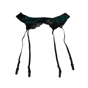 ViNTaGe CHIC Green Nylon & Black Lace Pinup Garter Belt L